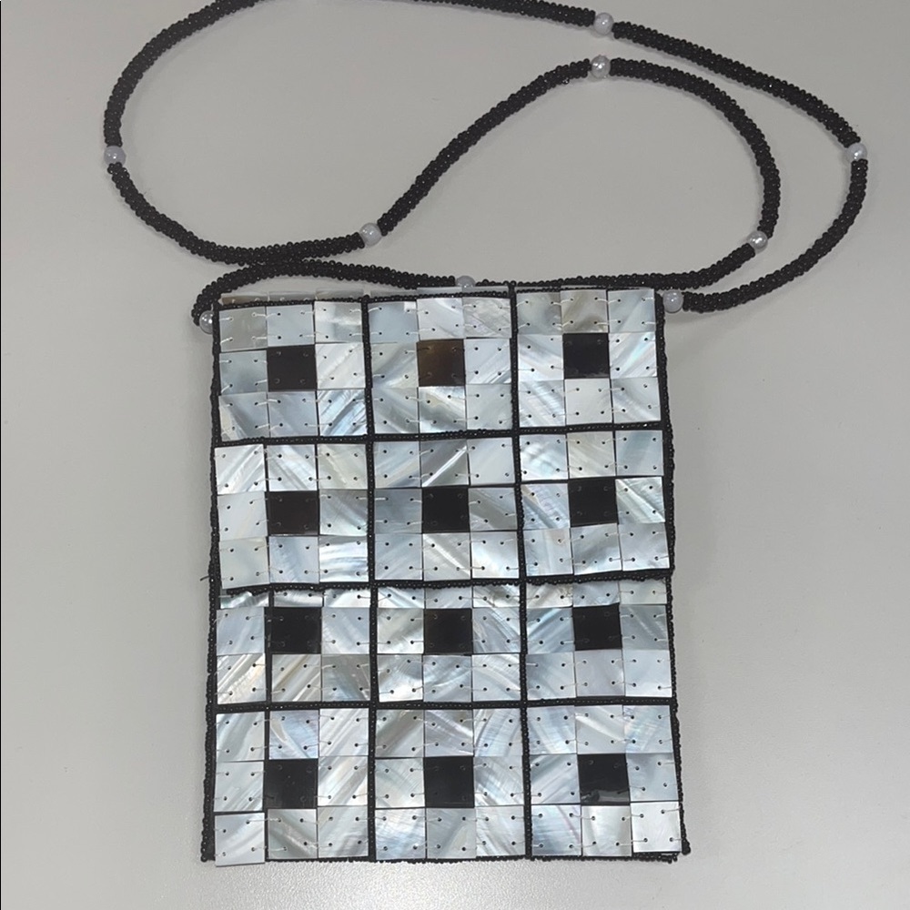 Black And White Shell Mother Of Pearl Crossbody Bag One Size Preowned